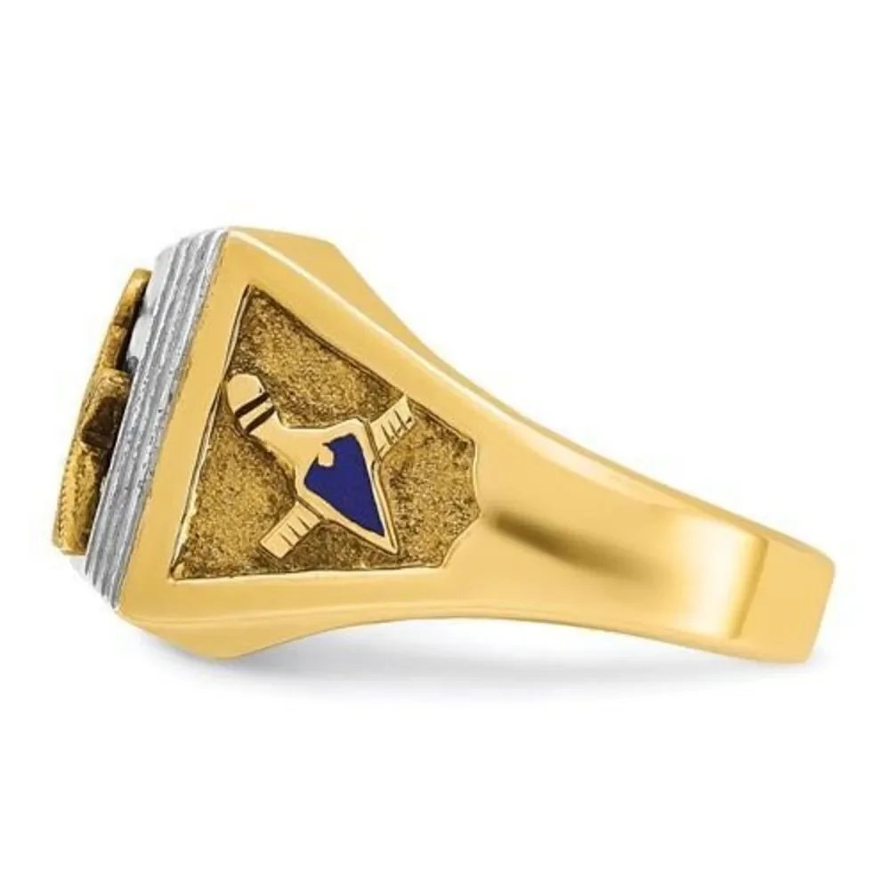 IBGoodman 10k Two-tone Men's Polished and Textured with Blue Enamel Blue Lodge M